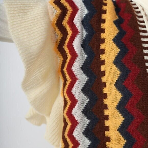 Knitted Wool Geometric Chevron Tassel Shoulder Shawl - Picture 5 of 6